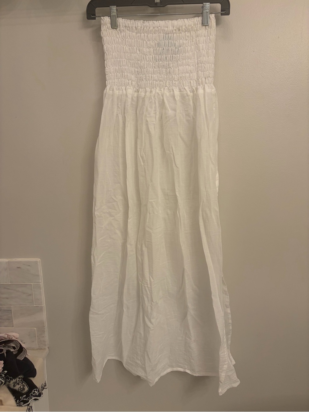 White Smocked Waist long flowy boho summer skirt with a slit woman's xl
